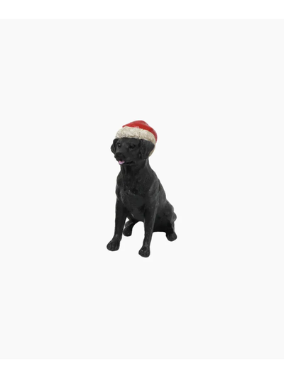 French Country Black Dog with Santa Hat