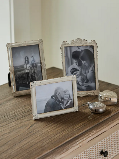 French Country Brocante Filigree Top Picture Frame Antique White 4x6"