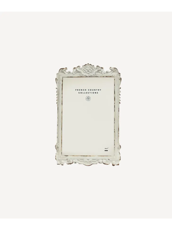 French Country Brocante Filigree Top Picture Frame Antique White 4x6"