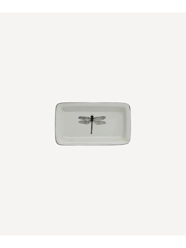 French Country Dragonfly Dish Black & White