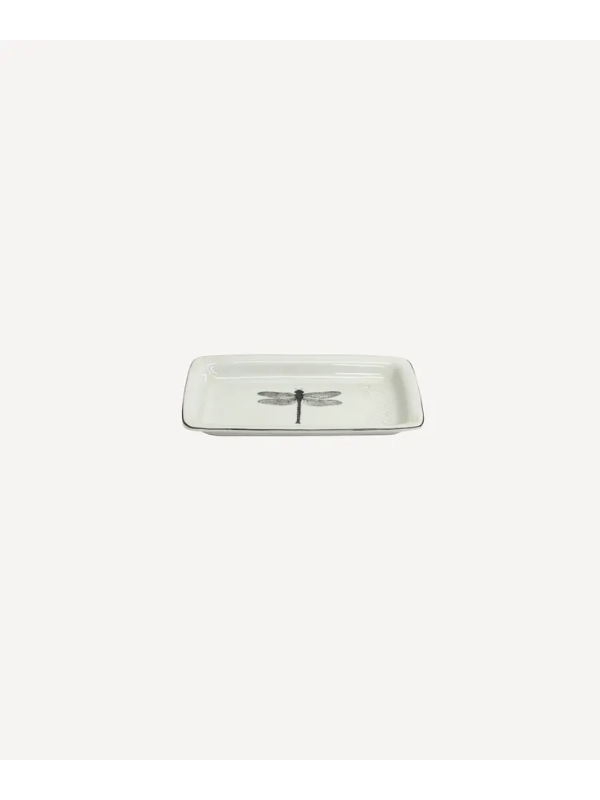 French Country Dragonfly Dish Black & White