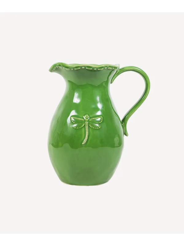 French Country Dragonfly Stoneware Green Jug Small