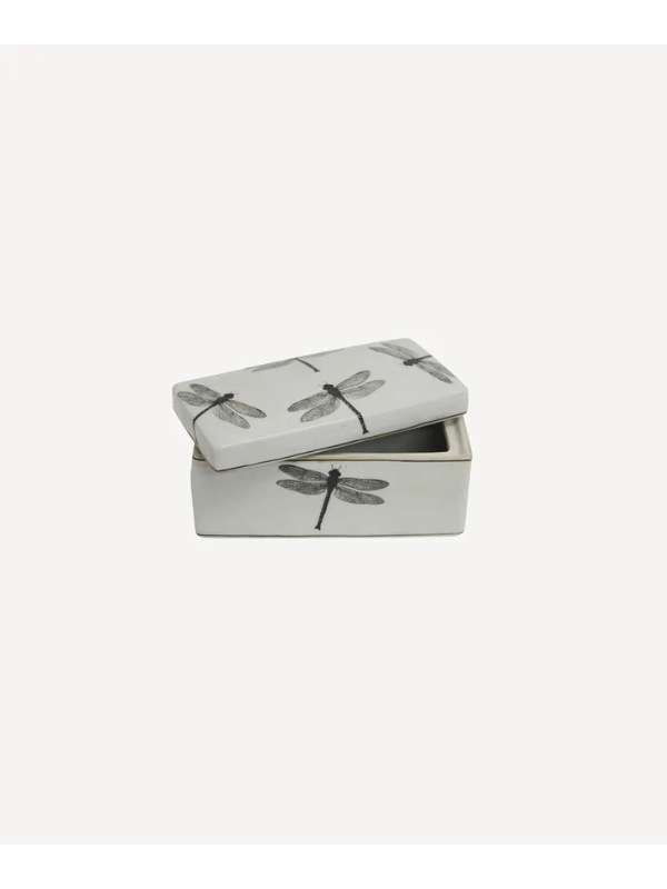 French Country Dragonfly Storage Box Black & White