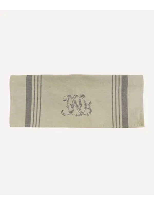 French Country Monogram Tea Towel Natural with Grey Stripe