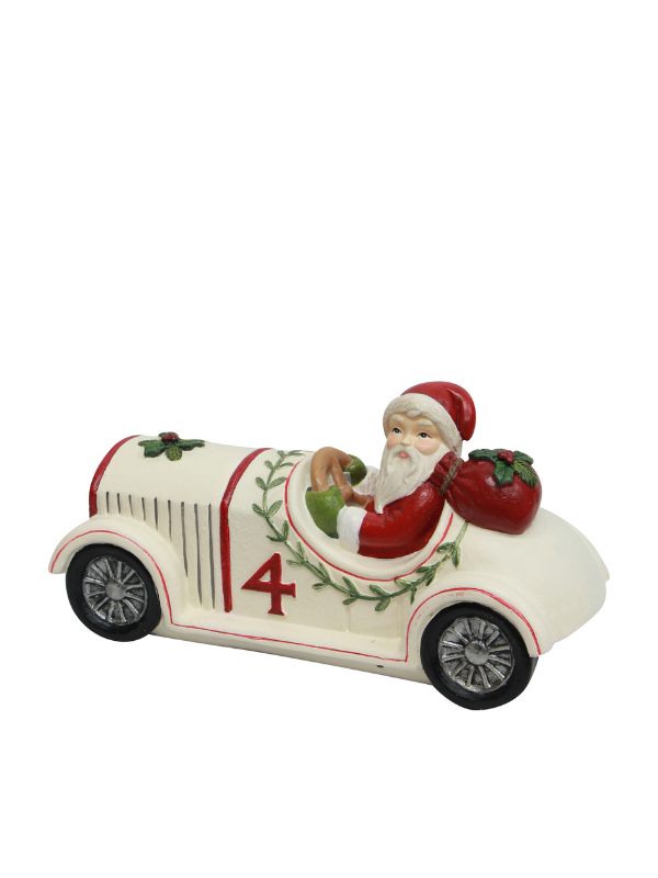 French Country Vintage Santa in Car