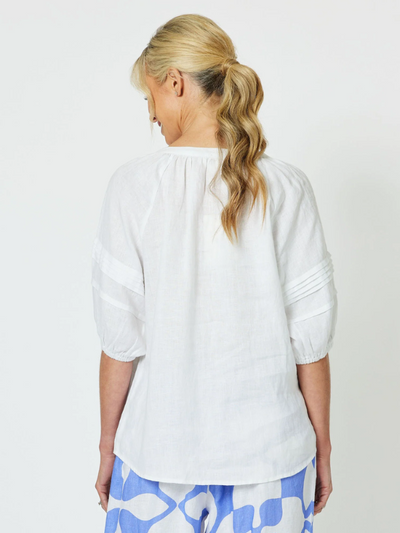 Gordon Smith Diana Linen Pleat Sleeve Top White Back