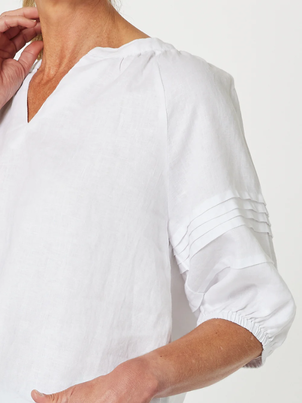 Gordon Smith Diana Linen Pleat Sleeve Top White Detail