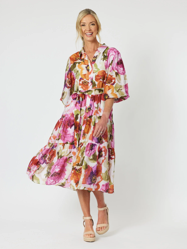 Gordon Smith Maui Floral Print Dress Berry Front