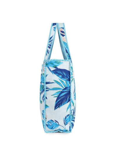 hiHandmade Tropical Cotton Tote Bag Flamingo Blue (side)