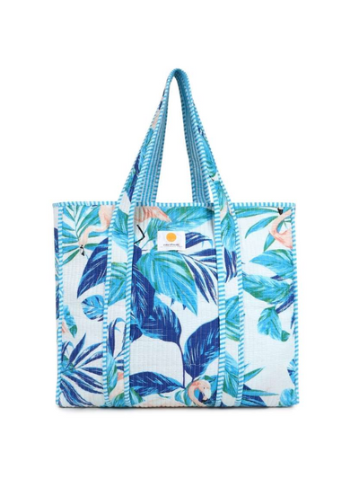 hiHandmade Tropical Cotton Tote Bag Flamingo Blue (back)