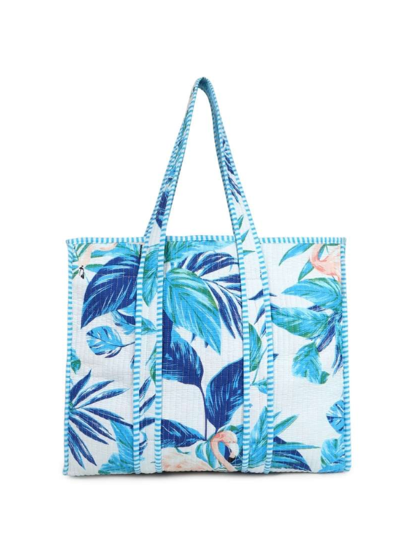 hiHandmade Tropical Cotton Tote Bag Flamingo Blue (front)