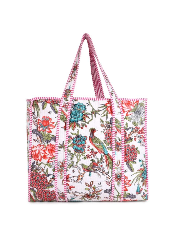 hiHandmade Tropical Cotton Tote Bag Parisian Pink (front)