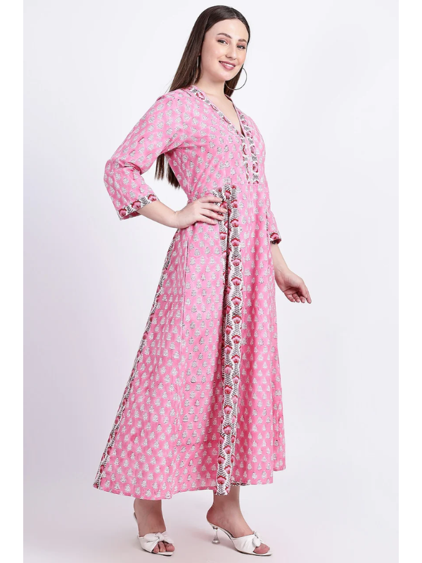 hiHandmade Panelled Cotton Maxi Dress Pink (front)