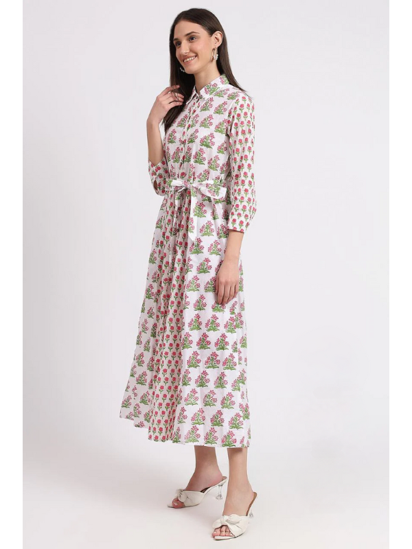 hiHandmade Rose Bud Maxi Shirt Dress White Side