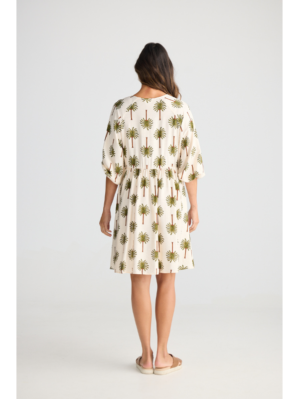 Holiday Trading Alfina Dress Ivory Palm Print Back