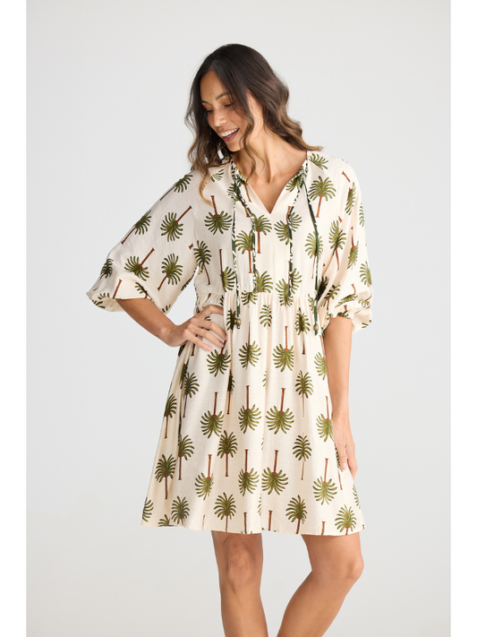 Holiday Trading Alfina Dress Ivory Palm Print Side