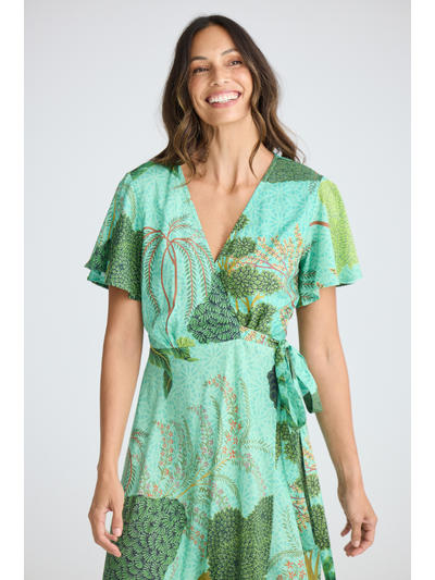 Holiday Trading Tropics Wrap Dress Rainforest Print Detail
