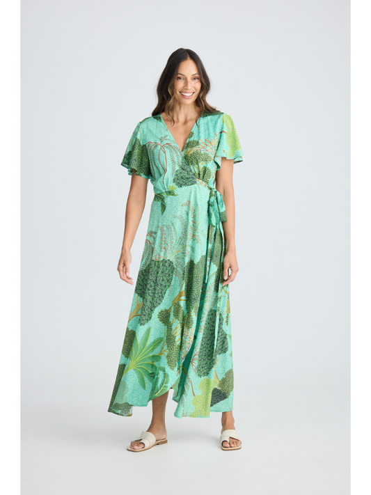 Holiday Trading Tropics Wrap Dress Rainforest Print Front