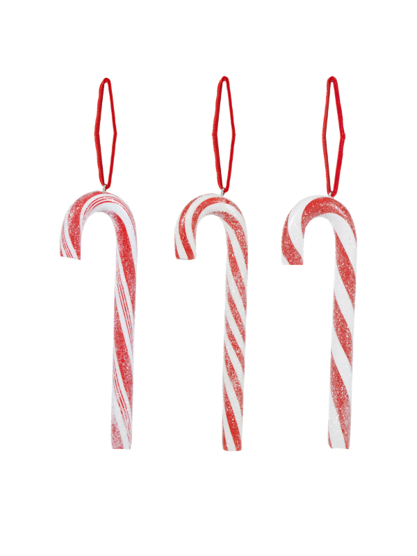 Holly & Ivy Candy Cane Hanging Ornaments Set of 3