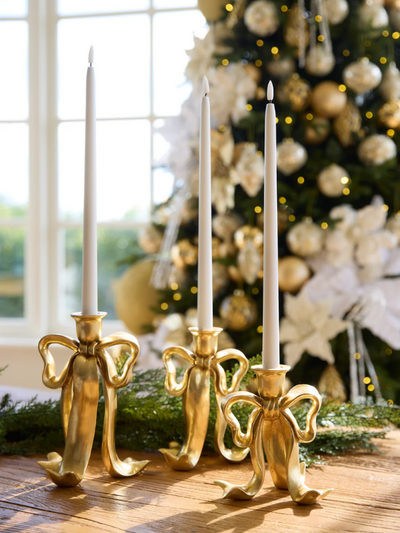 Holly & Ivy Gilded Bow Candle Holder Gold Large