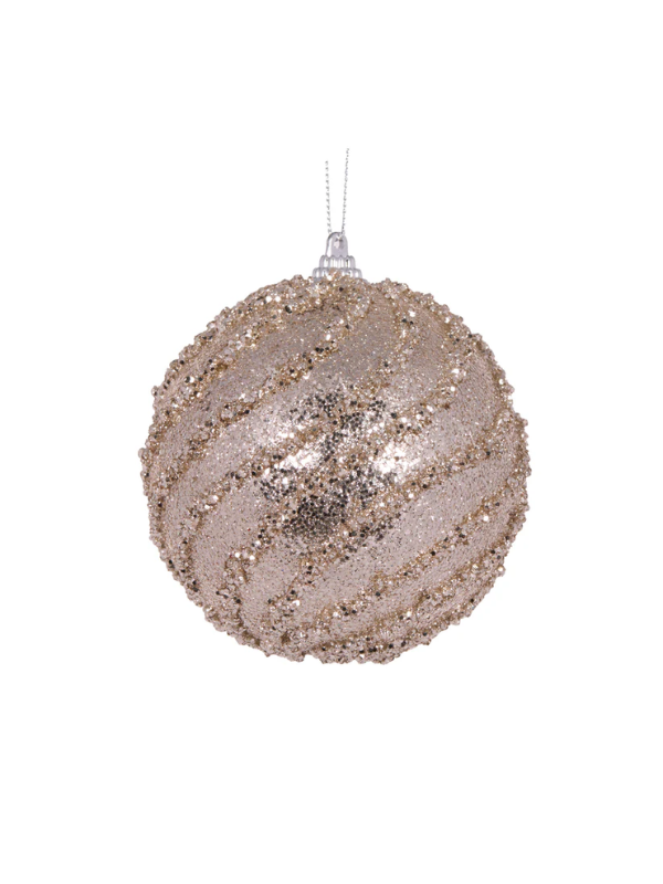 Holly & Ivy Glittered Swirl Bauble Champagne