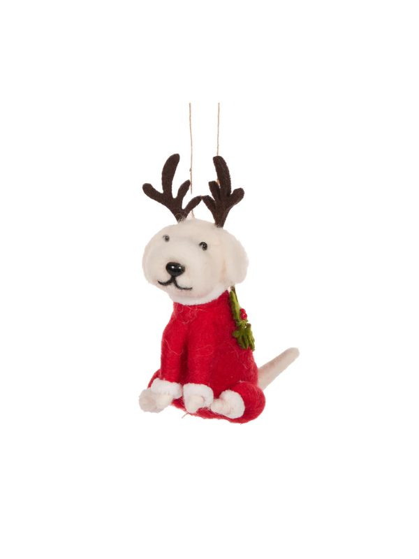 Holly & Ivy Samoyed with Antlers Hanging Ornament