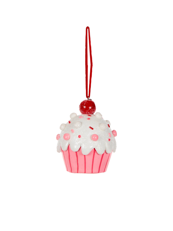 Holly & Ivy Sprinkled Cupcake Hanging Ornament Pink