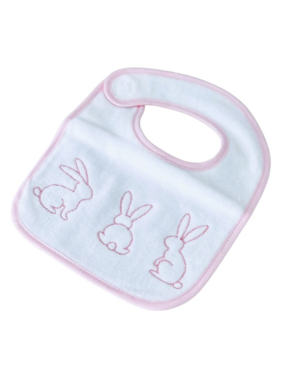 Home & Abroad Baby Bib White Velour with Pink Bunny