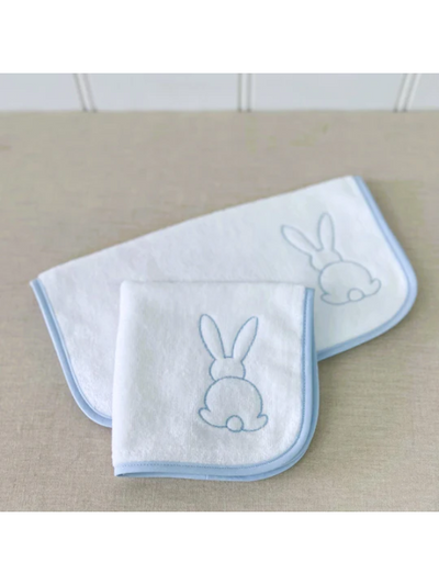 Home & Abroad Baby Face Washer White Velour with Blue Bunny