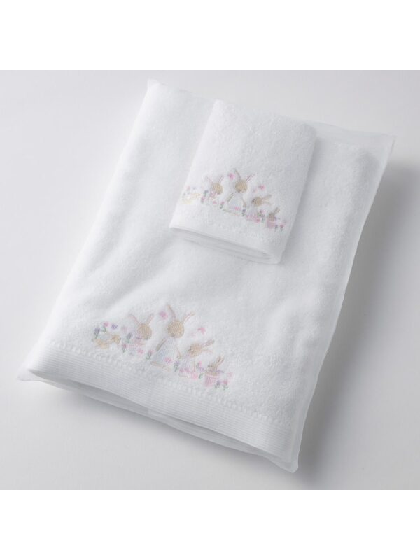 Jiggle & Giggle Bunny Garden Bath Towel & Face Washer in Organza Bag