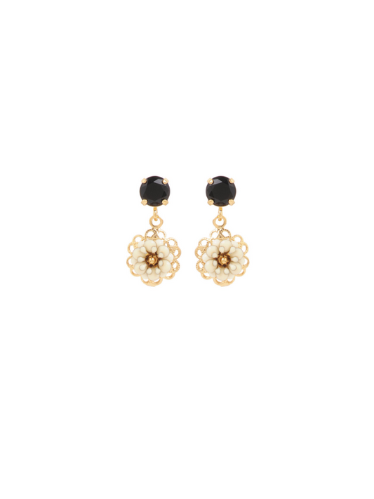 Julie Sion Camelia Baby Earrings Black & Gold