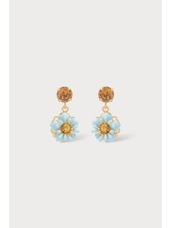 Julie Sion Camelia Baby Earrings Blue & Gold