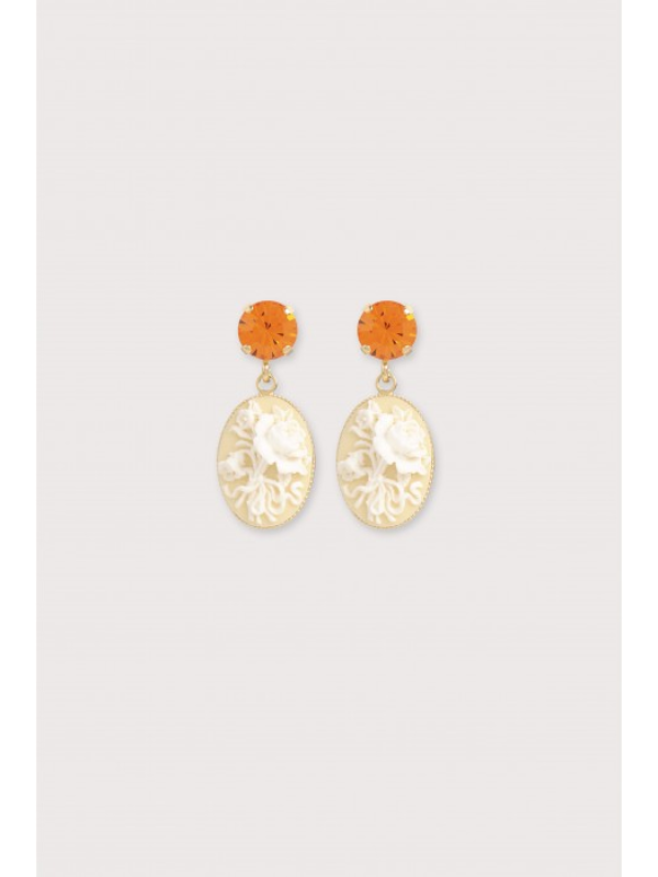 Julie Sion Cameo Mini Strass Earrings Ivory & Gold