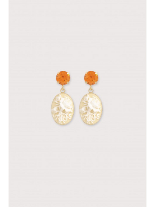 Julie Sion Cameo Mini Strass Earrings Ivory & Gold