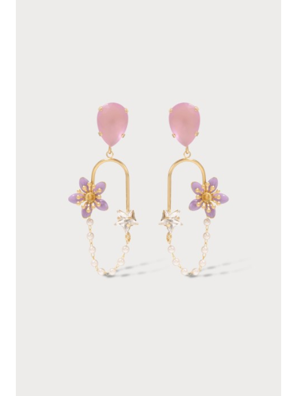 Julie Sion Freesia Stars Chain Hoop Earrings Mauve & Gold