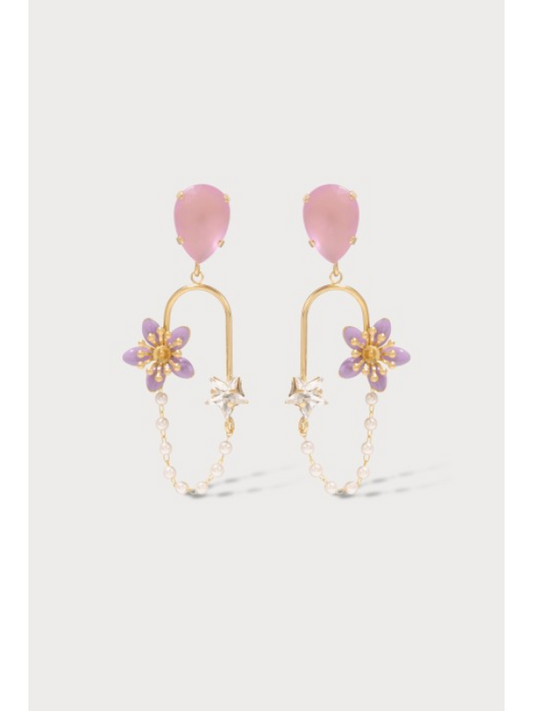 Julie Sion Freesia Stars Chain Hoop Earrings Mauve & Gold