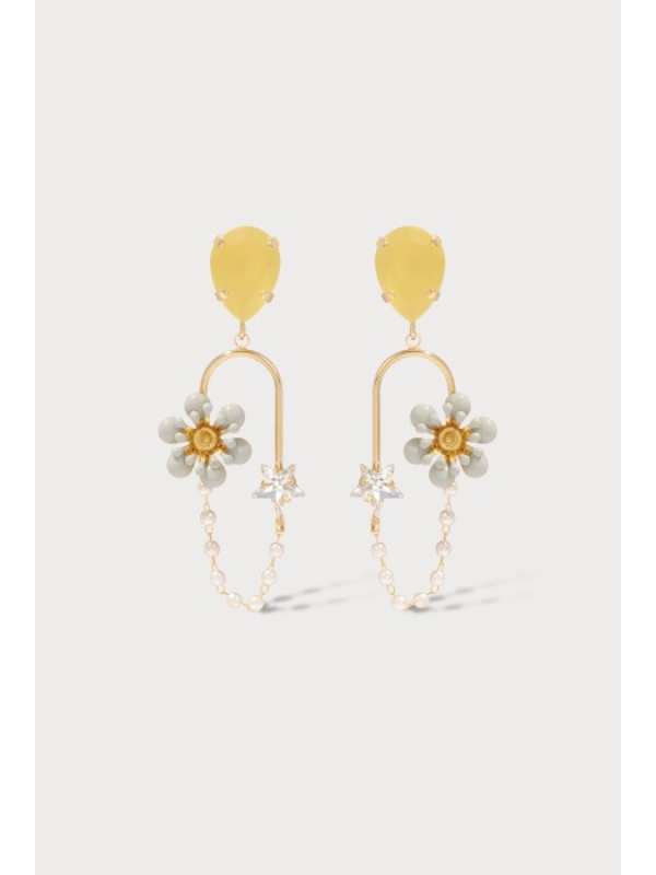 Julie Sion Freesia Stars Chain Hoop Earrings Yellow & Gold