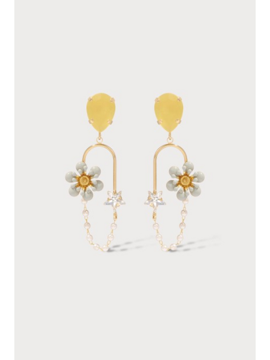 Julie Sion Freesia Stars Chain Hoop Earrings Yellow & Gold