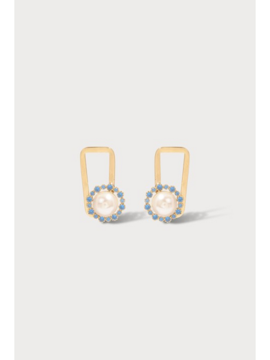 Julie Sion Halo Rectangle Earrings Blue & Gold