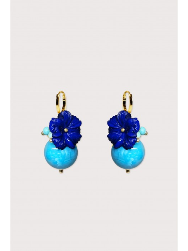 Julie Sion Oxford Ball Earrings Blue & Gold