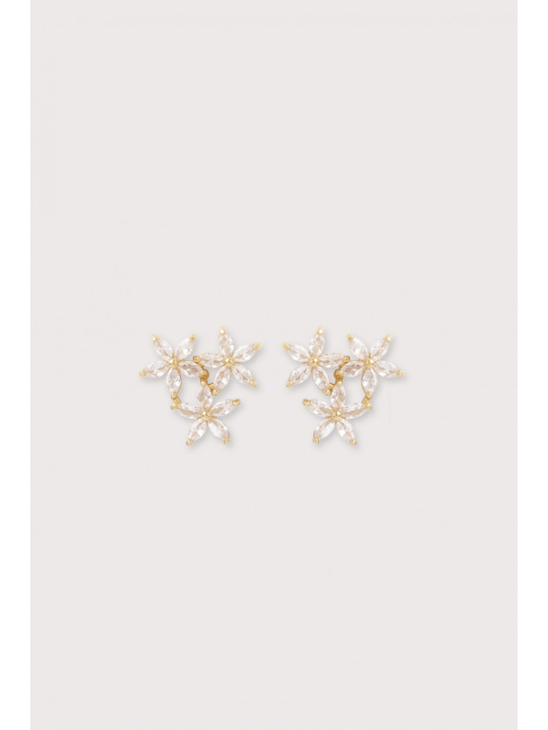 Julie Sion Puce Fleur Earrings Crystal & Gold