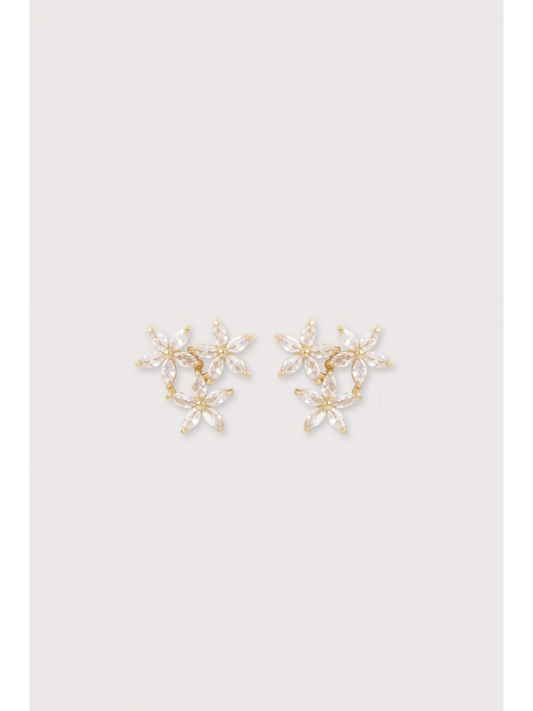 Julie Sion Puce Fleur Earrings Crystal & Gold