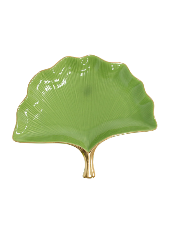 LaVida Gingko Plate Green & Gold Large