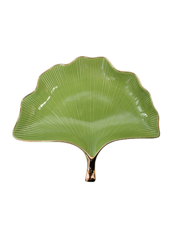 LaVida Gingko Plate Green & Gold Medium