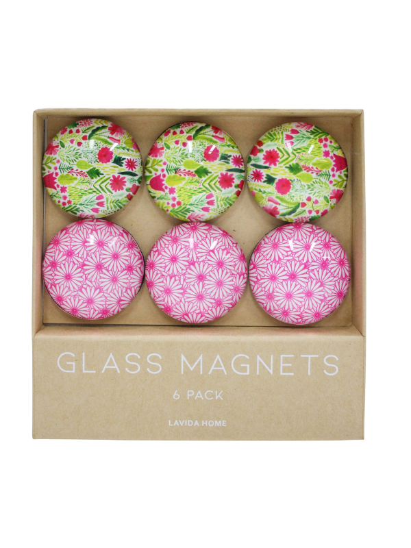 LaVida Glass Magnets Pink Garden Set of 6
