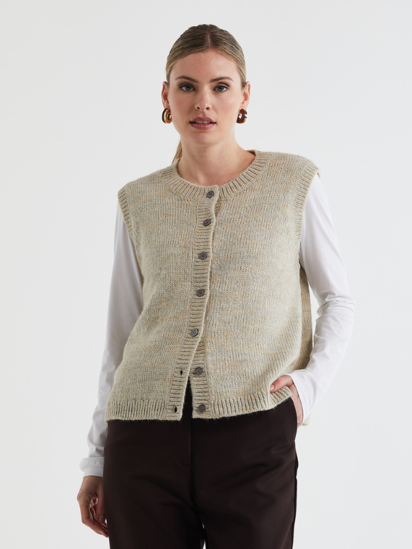 LD+CO Button Front Vest Oat Front