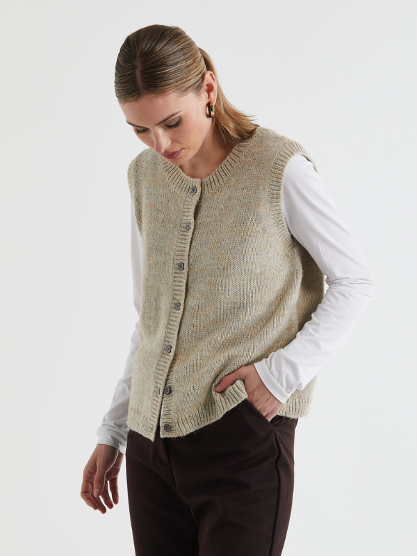 LD+CO Button Front Vest Oat Side