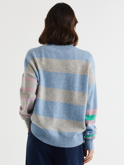 LD+CO Lambswool Stripe Crew Sky Back