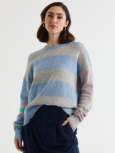 LD+CO Lambswool Stripe Crew Sky Front