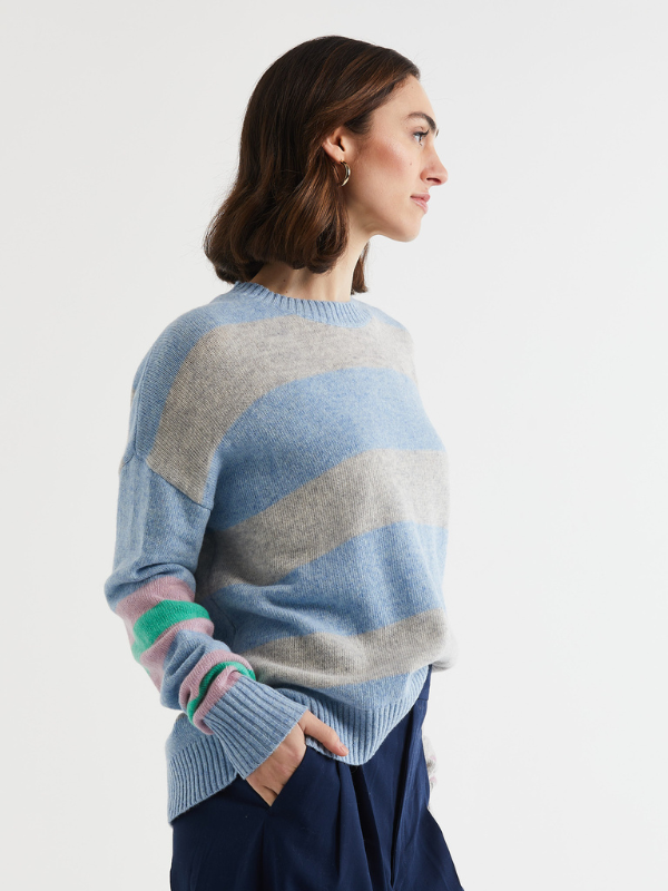 LD+CO Lambswool Stripe Crew Sky Side